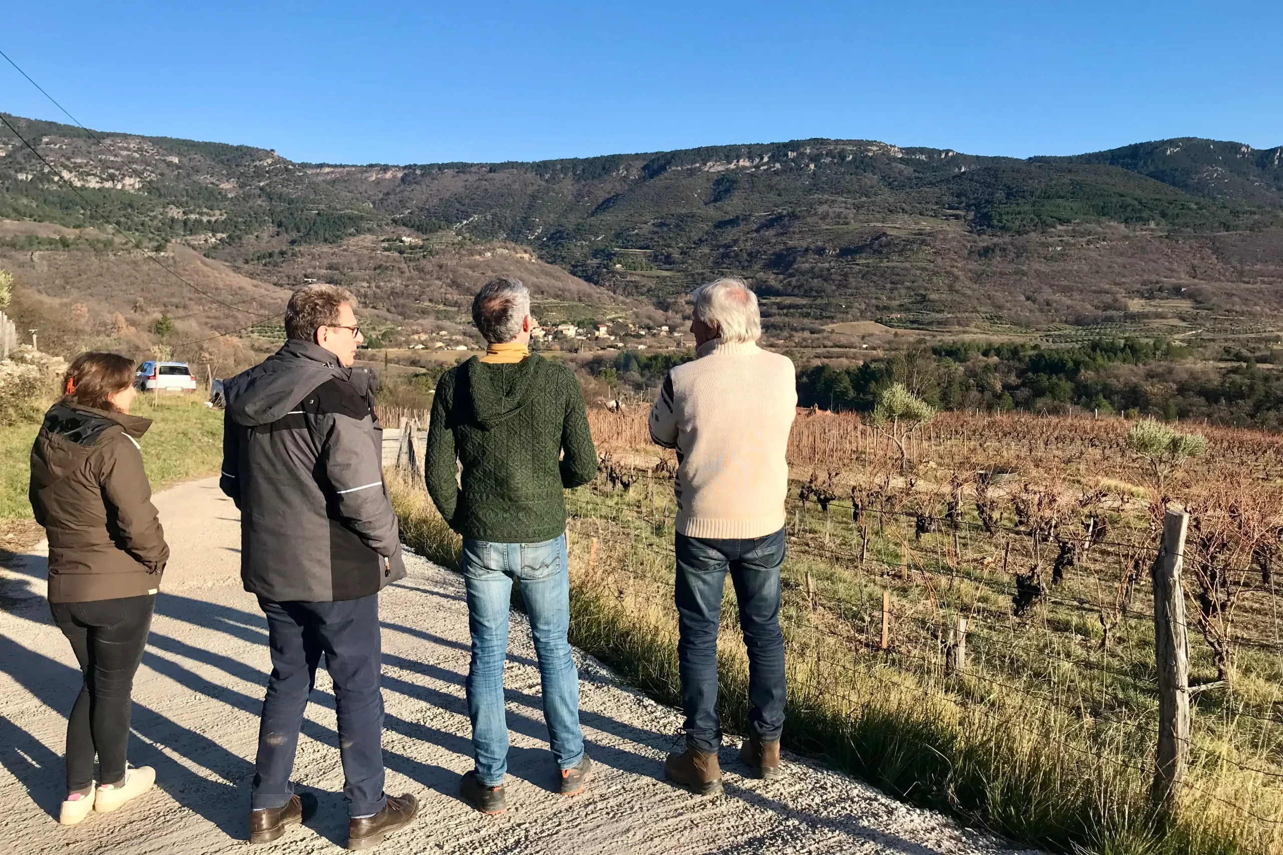 Visite-vignes-Mas-Jullien-recadré-Cave-clos-saint-Gabriel-Beziers Visite des Rougeos chez Olivier Jullien avec Laurent Taisse du domaine Puech Lazert